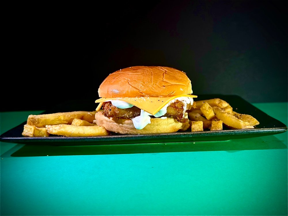Crispy Fish Fillet Burger with Chips